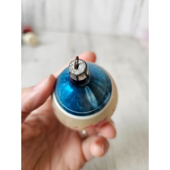 Antique Poland teardrop striped blue pink ornament Xmas Mercury glass tree - Picture 5 of 9